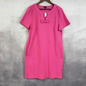 Talbots Short Sleeve Shift Dress Womens XL Pink Bow Minimal Stretch Preppy Mod